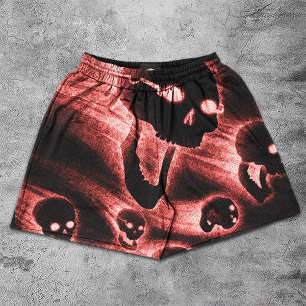 Skull all over printed elastic shorts