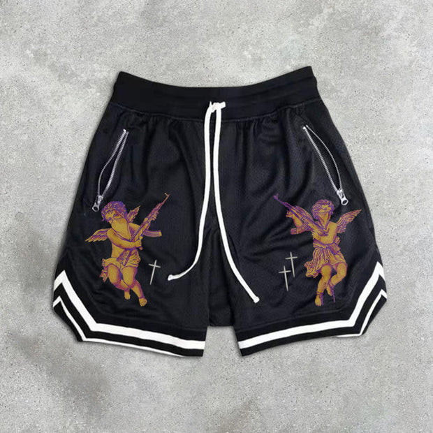 graphic print elastic shorts