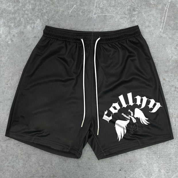 Trendy retro angel print shorts