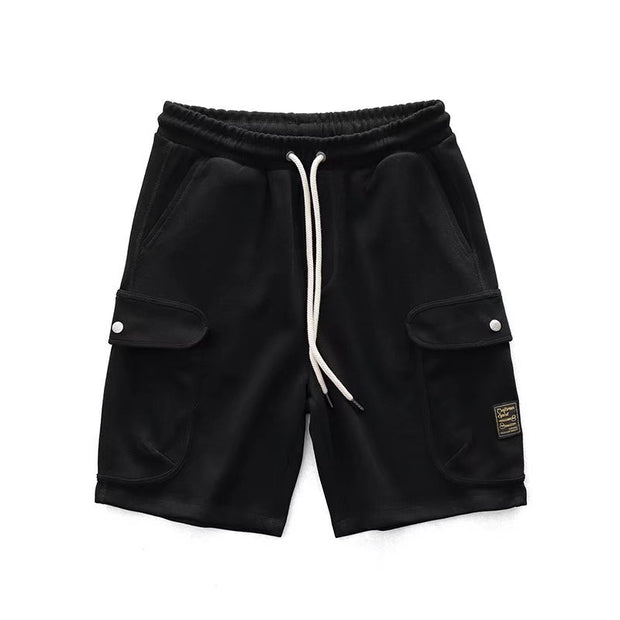 Simple contrast color stitching loose straight drape five-point sweatpants