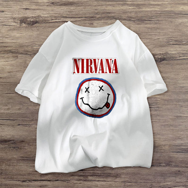 Casual fashion smiley face print short-sleeved T-shirt