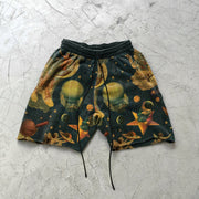 Rock retro print casual shorts