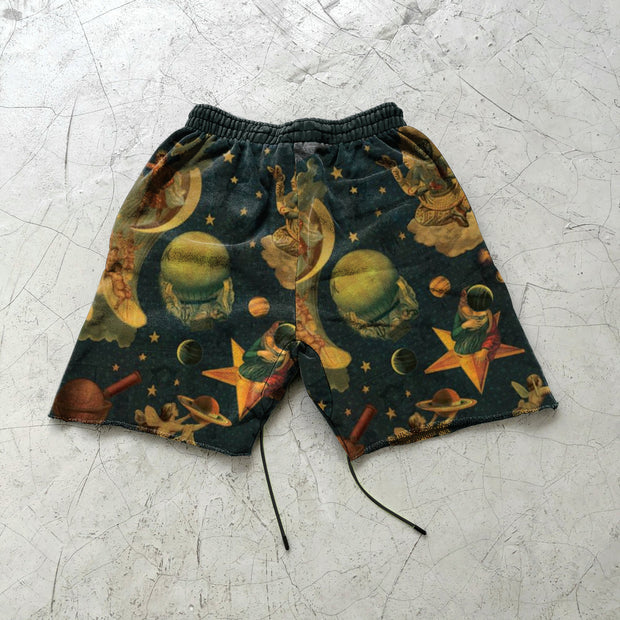 Rock retro print casual shorts