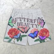 Floral Butterfly Print Elastic Shorts