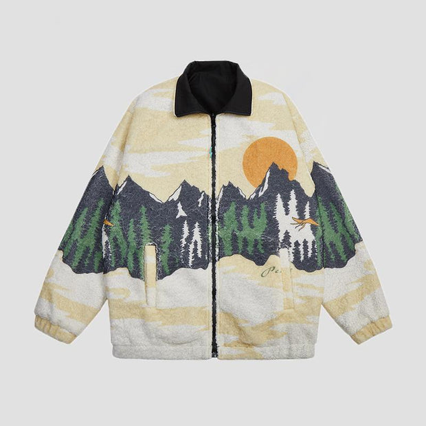Leisure snow mountain scenery lamb velvet jacket