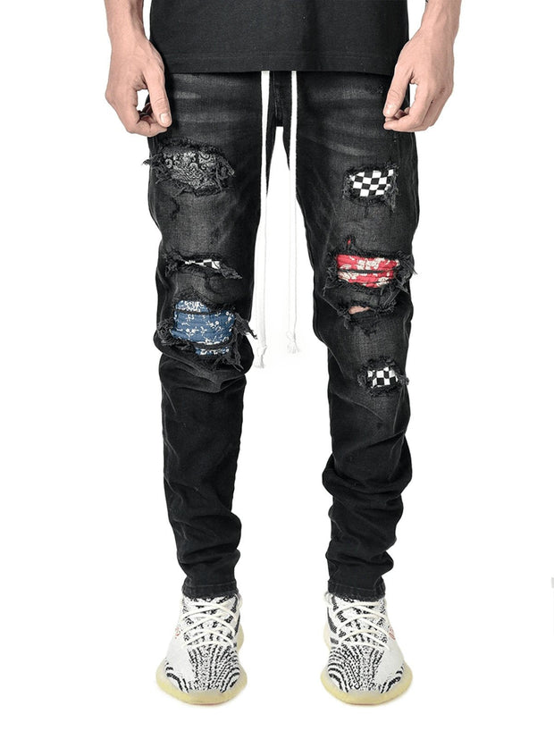 Slim-fit ripped pants men's jeans
