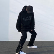 High street black breasted casual pants tooling function design sense hiphop zipper slit retro trousers men