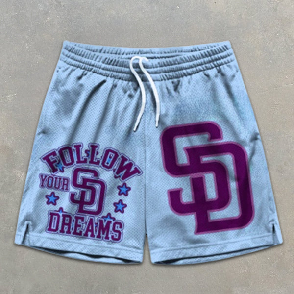 Slogan Graphic Print Elastic Shorts