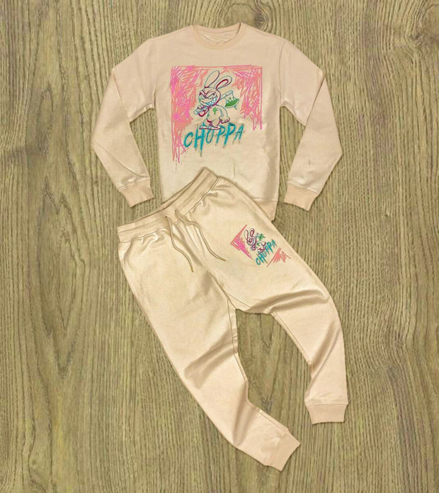 Casual simple printed round neck top and pants suit