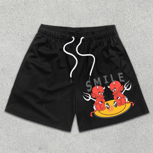 Little Devil Smiley Graphic Print Elastic Shorts
