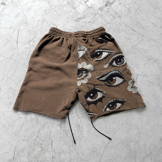 Retro street casual eye art print shorts