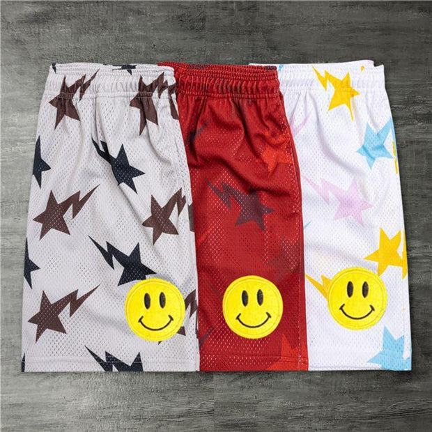 Five-pointed star smiley print street shorts