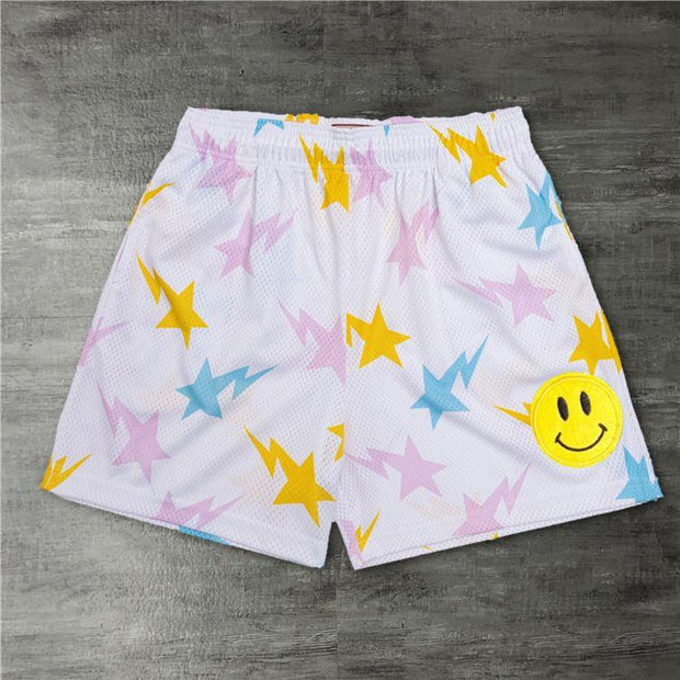 Five-pointed star smiley print street shorts