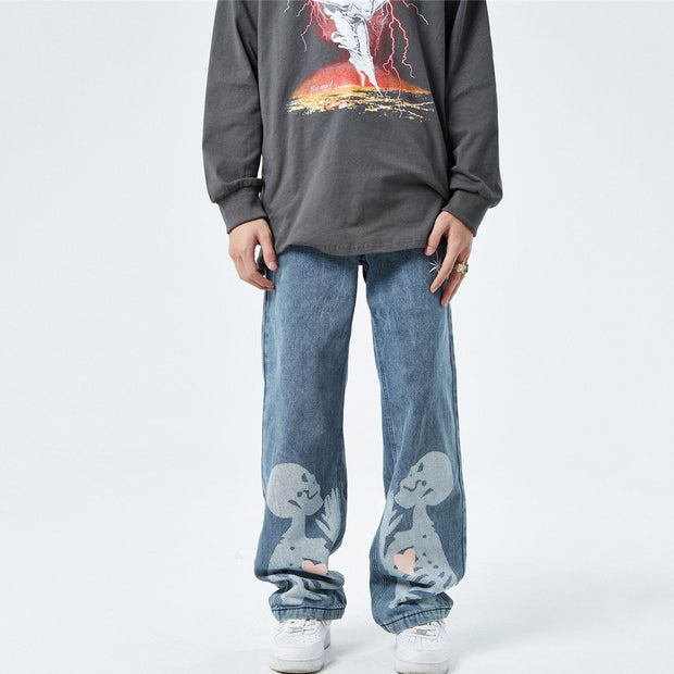 Skull Fashion Print Personalized Loose Jeans