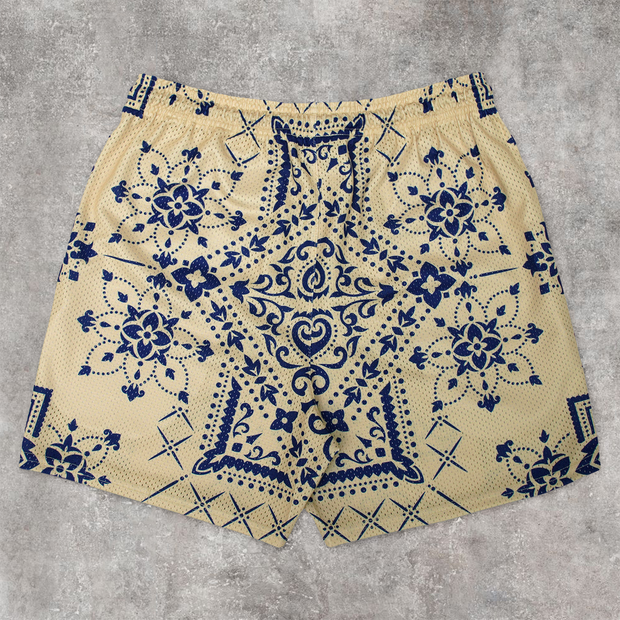 Cashew Flower Print Tide Brand Casual Mesh Shorts