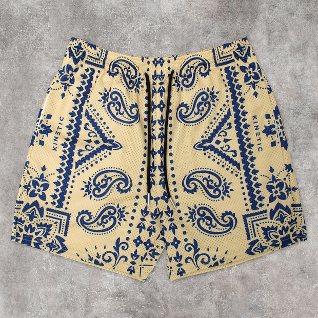 Cashew Flower Print Tide Brand Casual Mesh Shorts