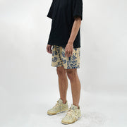 Cashew Flower Print Tide Brand Casual Mesh Shorts