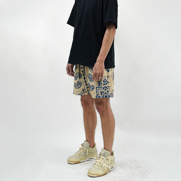 Cashew Flower Print Tide Brand Casual Mesh Shorts