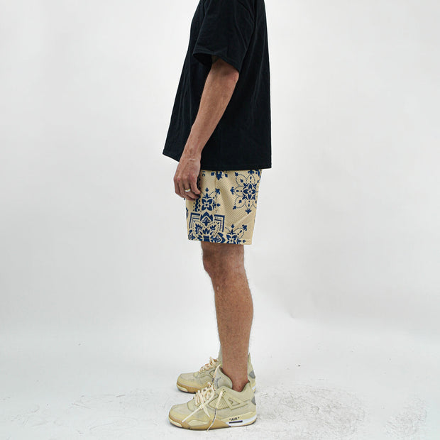 Cashew Flower Print Tide Brand Casual Mesh Shorts