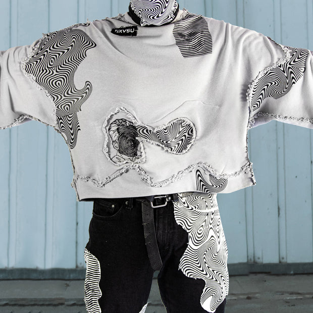 Skull striped casual street deconstructed sweatshirt