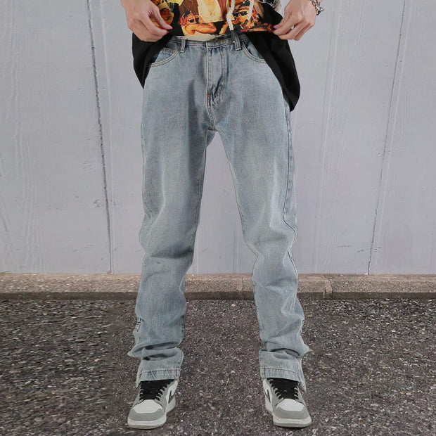 Button Down Jeans Straight Leg High Street Breasted Pants