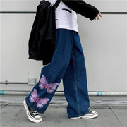 Butterfly street personality retro denim trousers