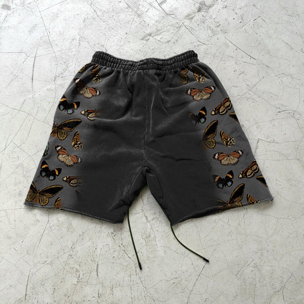 Gradient butterfly print casual street shorts