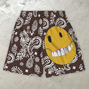 Personalized street style cashew flower print smiley casual shorts