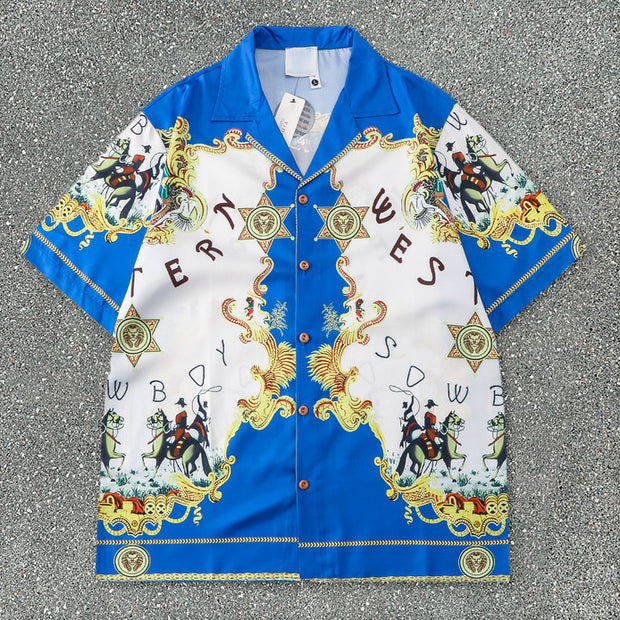Palace style print tide brand short-sleeved shirt and shorts suit