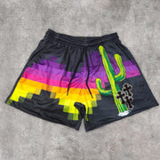 Cactus Cross Pattern Street Mesh Shorts