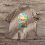 Art Print Orange Loose Short Sleeve T-Shirt