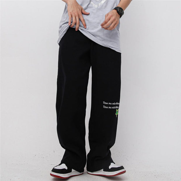 Street fashion straight-leg jeans with hip hop letters