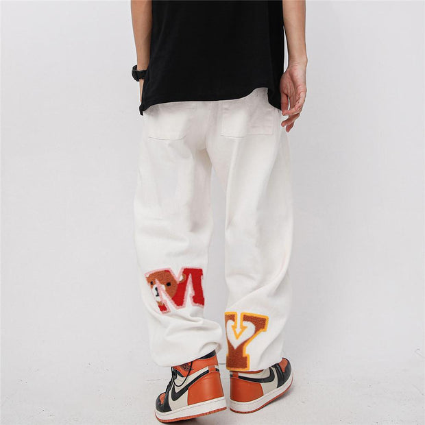 Street fashion straight-leg jeans with hip hop letters