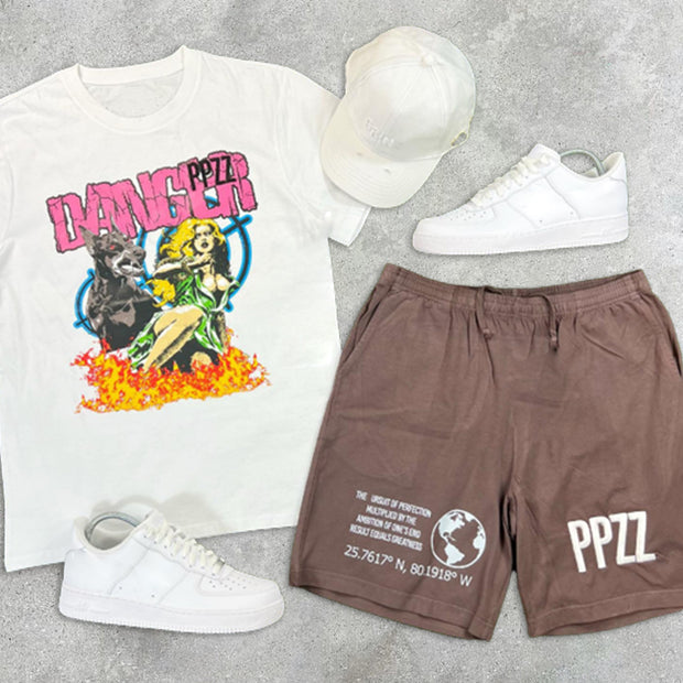Graphic Print Short Sleeve Two-Piece Shorts