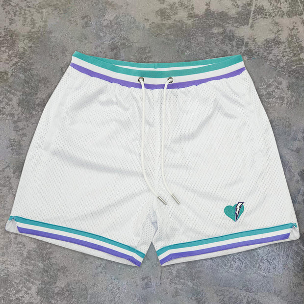 Casual Contrast Embroidered Mesh Track Shorts