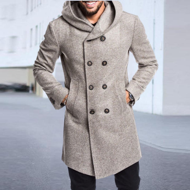 Winter men's hooded woolen jacket