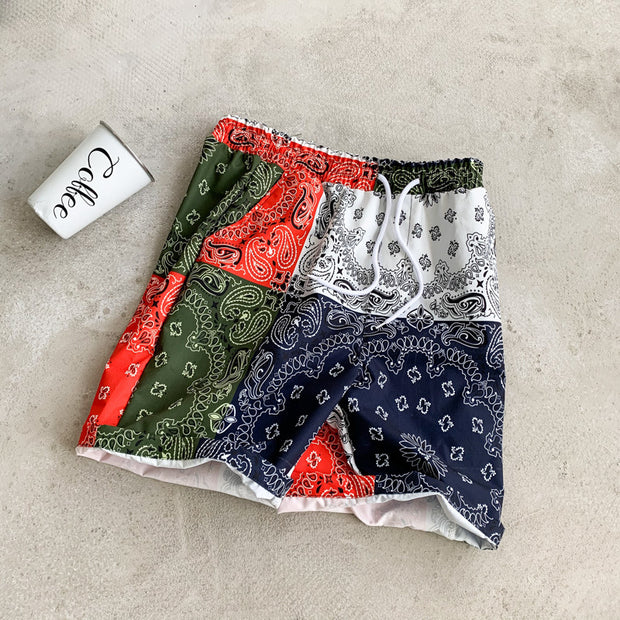 Personality stitching contrast loose shorts
