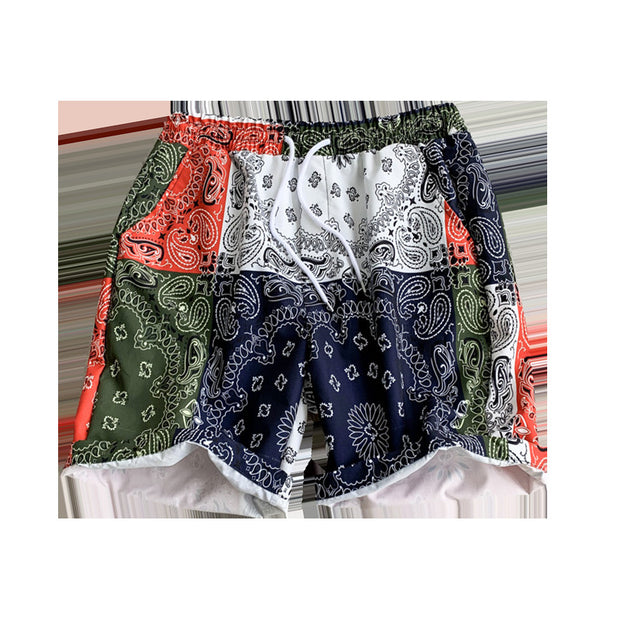 Personality stitching contrast loose shorts