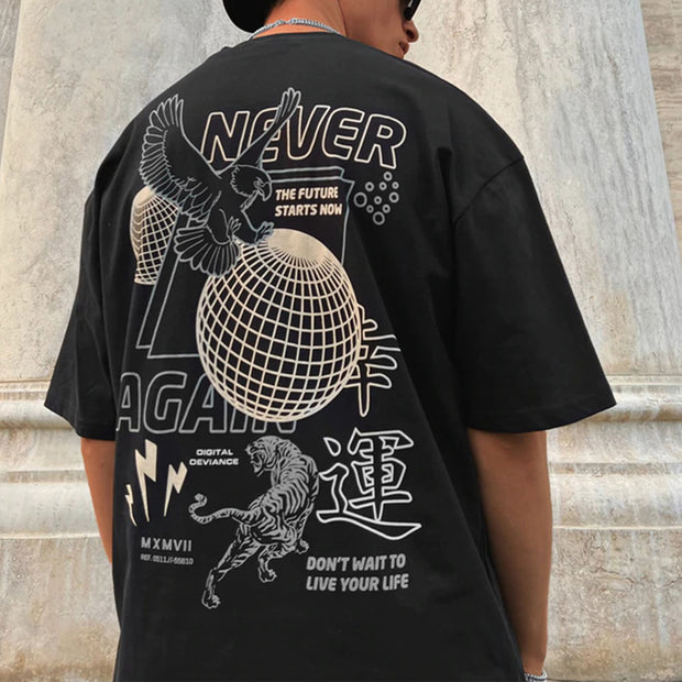 Trendy Lucky Tiger Print Crew Neck T-Shirt