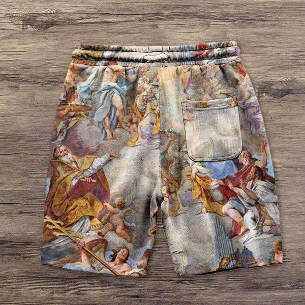 Street style retro print casual shorts
