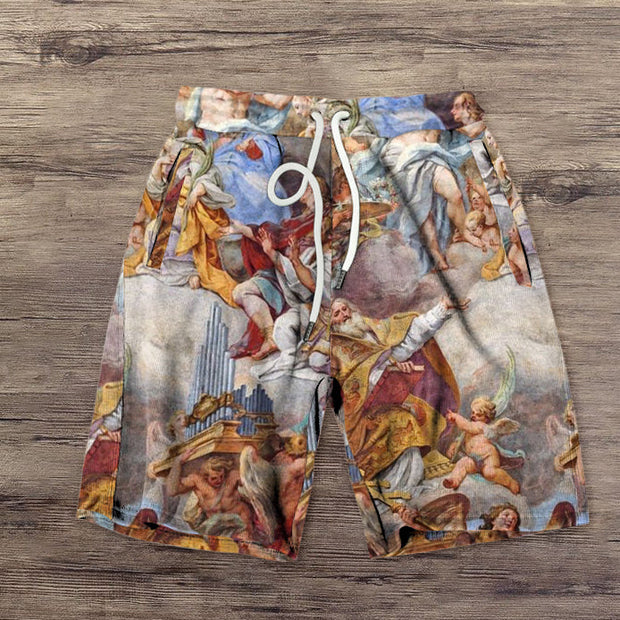 Street style retro print casual shorts