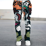Contrasting Vintage Print Slim Fit Flared Pants