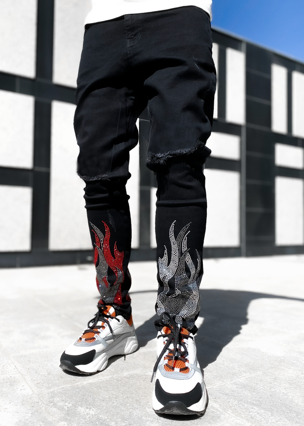 Men's personality patch drill hole trousers