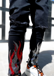 Men's personality patch drill hole trousers