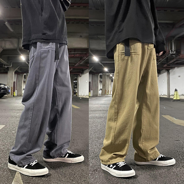 Street retro straight wide leg solid color casual mopping pants