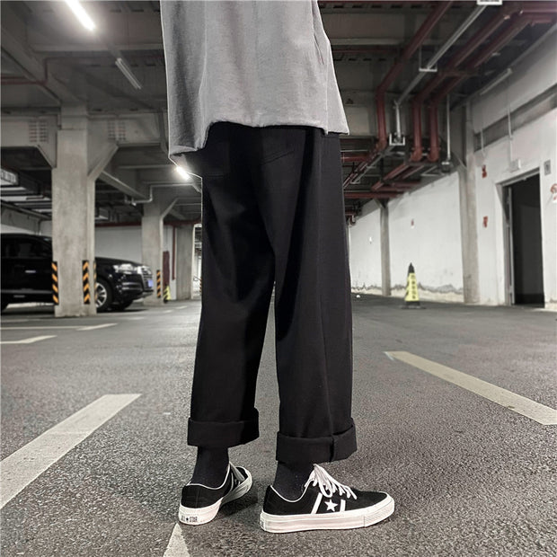 Street retro straight wide leg solid color casual mopping pants
