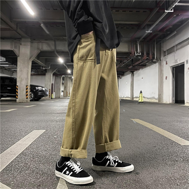 Street retro straight wide leg solid color casual mopping pants