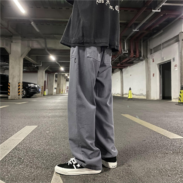Street retro straight wide leg solid color casual mopping pants