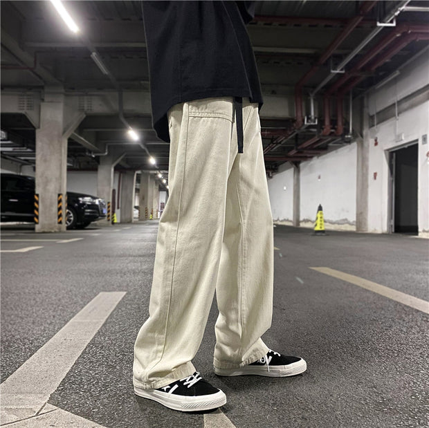 Street retro straight wide leg solid color casual mopping pants
