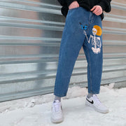 Hip-hop street style skull print casual denim trousers